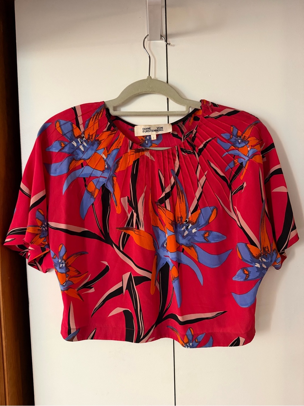Diane Von Furstenberg Silk Colorful Birds of Paradise Floral Crop Top Size Large